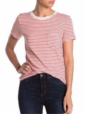 Madewell Brandy Crew Neck Pocket Tee Short Sleeve Red Striped Women’s Medium